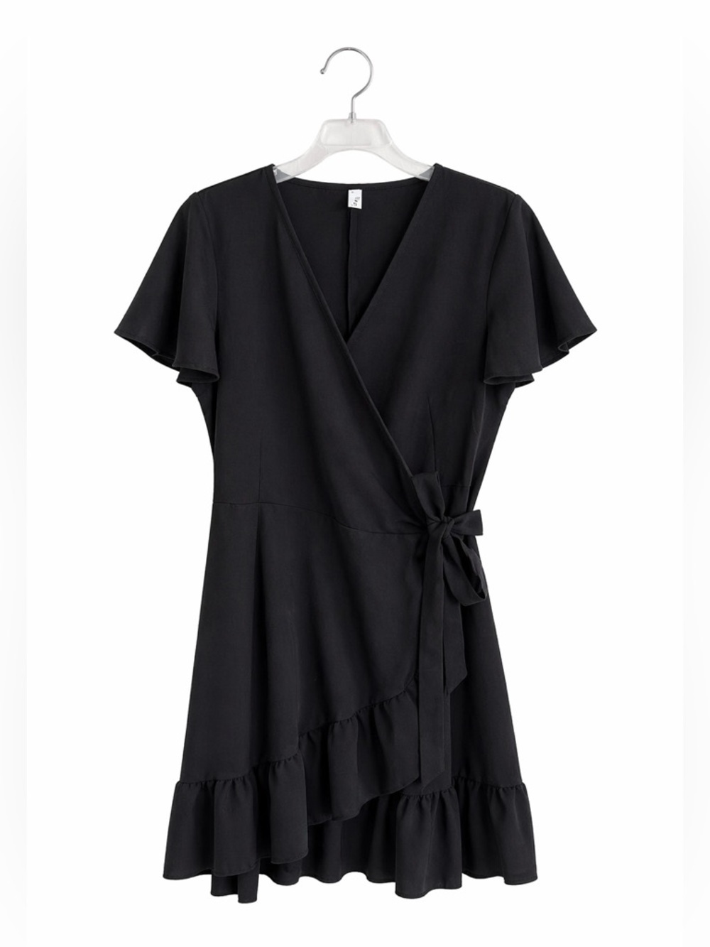 Naggoo Black Wrap Dress Women’s Large V-Neck Ruffle Mini Tie Waist